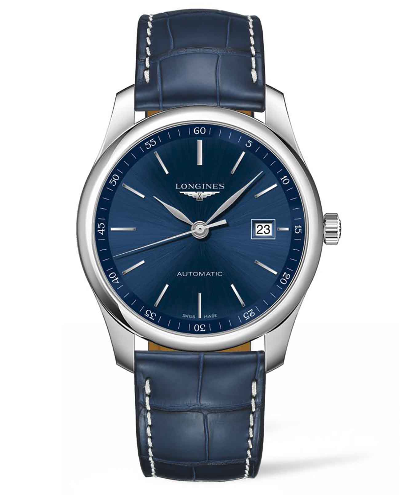 Longines Longines Master Collection  L2.793.4.92.0  L27934920 механические мужские часы синий циферблат, браслет кожаный — вид спереди